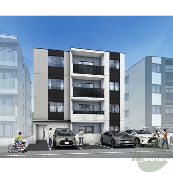 建物外観　外観予想パース　札幌市白石区栄通「仮）ジェムスパンカー」