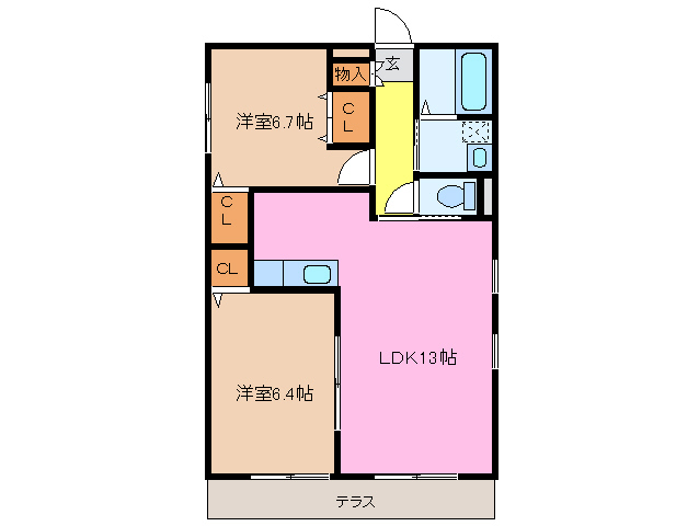 松阪市肥留町のアパートの間取り