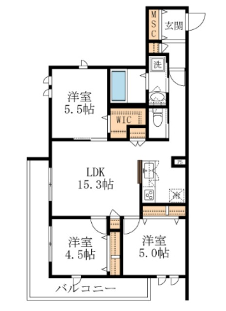 越谷市北越谷のマンションの間取り