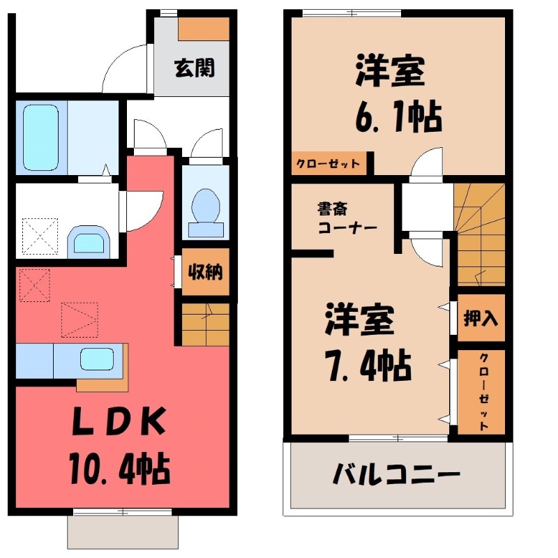 鹿沼市御成橋町のアパートの間取り