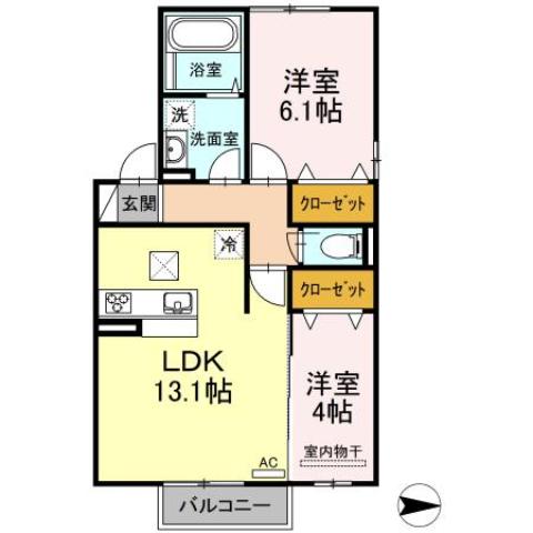 福山市神辺町のアパートの間取り