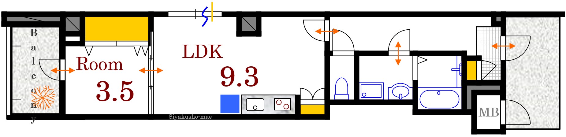 【広島市中区土橋町のマンションの間取り】