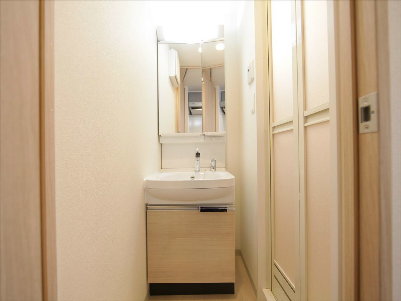 洗面設備　脱衣所　独立洗面台（シャンプードレッサー付）収納スペース有