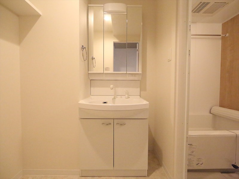 洗面設備　脱衣所　独立洗面台（シャンプードレッサー付）収納スペース有