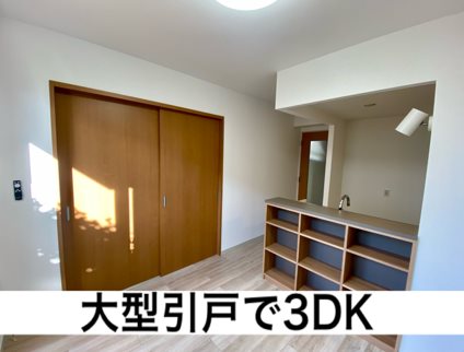 居室・リビング　対面キッチンで自動水栓付、カウンターには便利な収納棚付き