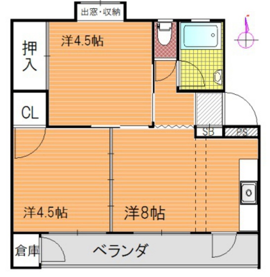 岡山市中区長岡のアパートの間取り