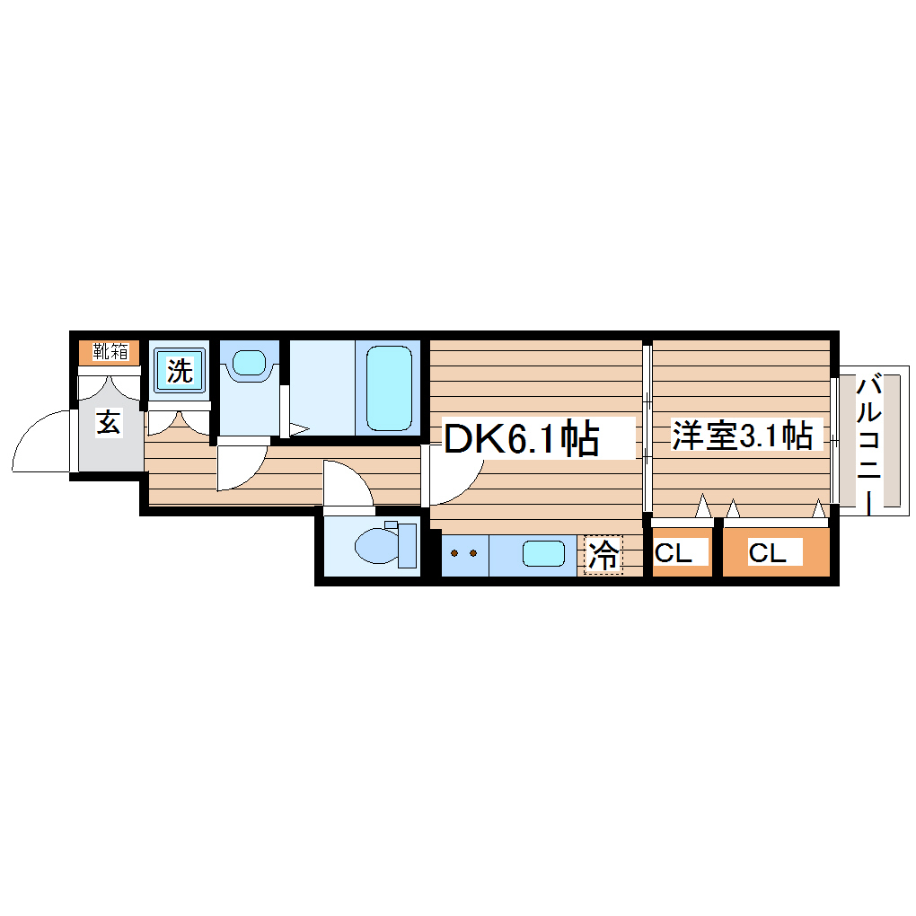 仙台市若林区東九番丁のアパートの間取り