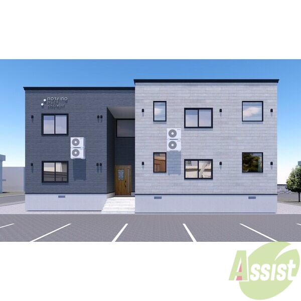 建物外観　外観予想パース　札幌市清田区北野四条「仮）ネコフィーノラボ」