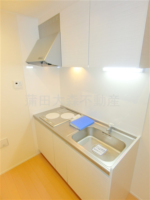 キッチン　2口キッチン　横に冷蔵庫はもちろん炊飯器等の棚が置ける広さあ
