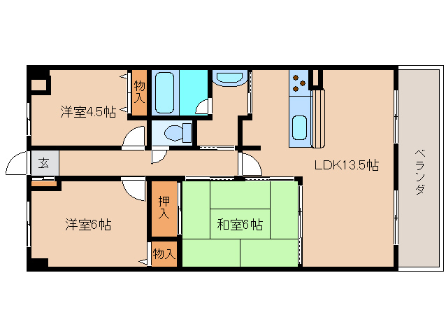 ＪＲ桜井線 高田駅 徒歩9分 5階建 築32年の間取り写真