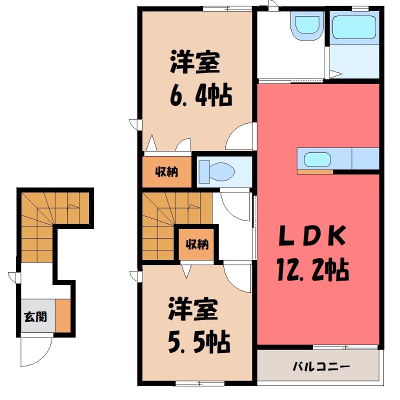 栃木市箱森町のアパートの間取り