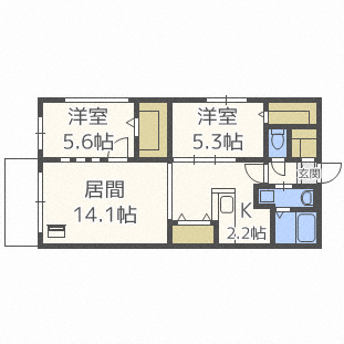 札幌市東区北二十条東のマンションの間取り