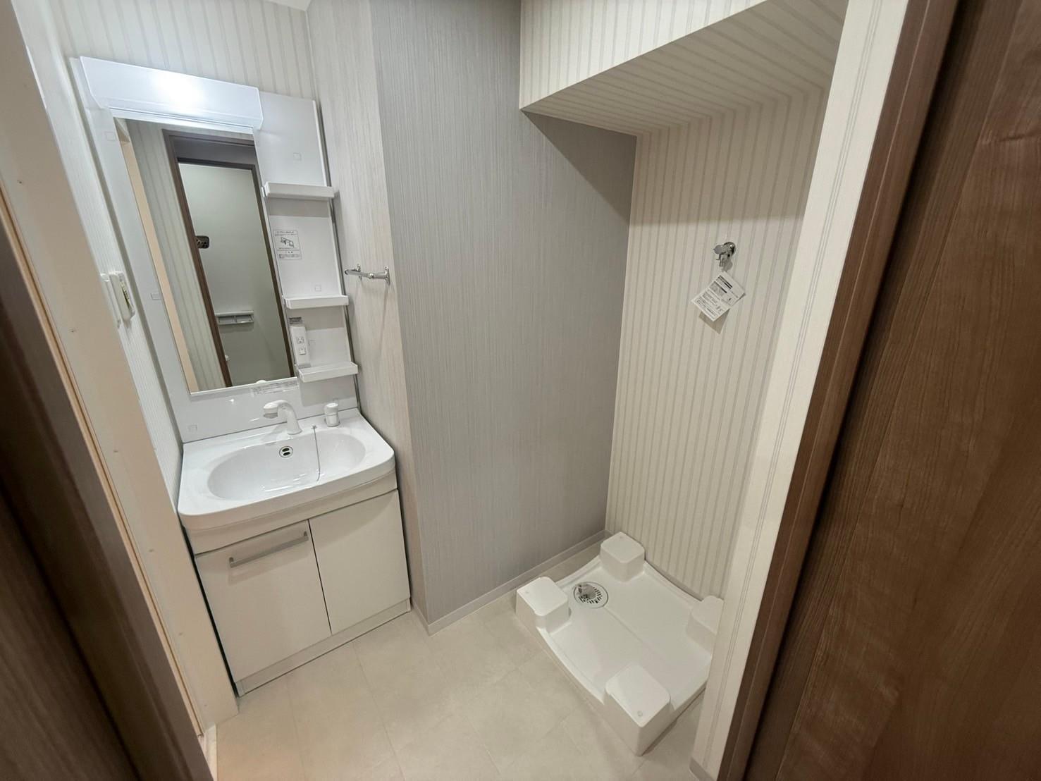 洗面設備　朝の準備が捗るシャンプードレッサー付きです