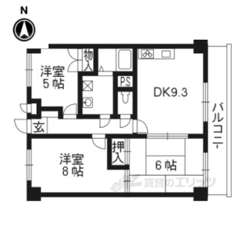 【京田辺市大住責谷のマンションの間取り】