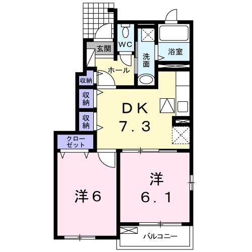 直方市大字上新入のアパートの間取り