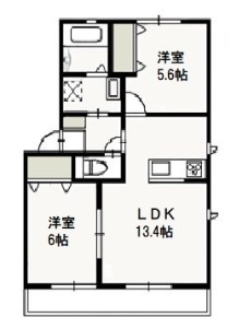 岡山市北区小山のアパートの間取り