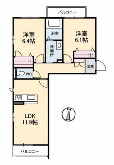 岡山市中区福泊のマンションの間取り