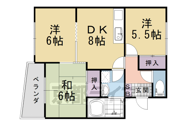 京都市伏見区羽束師鴨川町のマンションの間取り