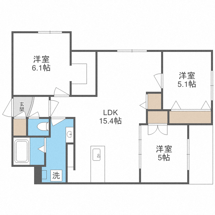 札幌市中央区南十九条西のマンションの間取り