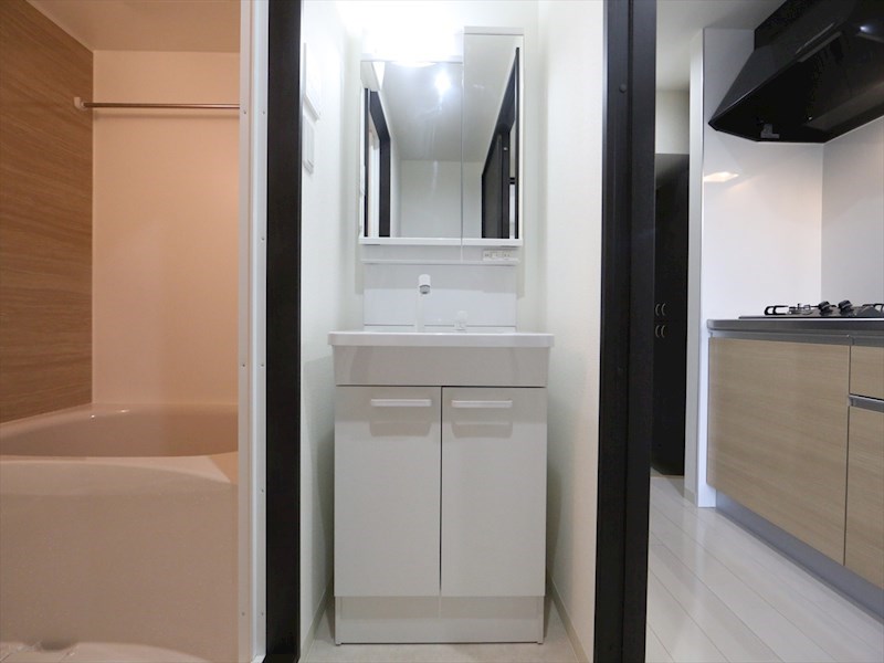 洗面設備　脱衣所　独立洗面台（シャンプードレッサー付）収納スペース有