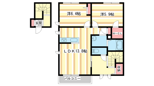 五條市二見のアパートの間取り