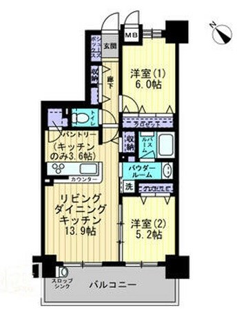 加古川市加古川町河原のマンションの間取り