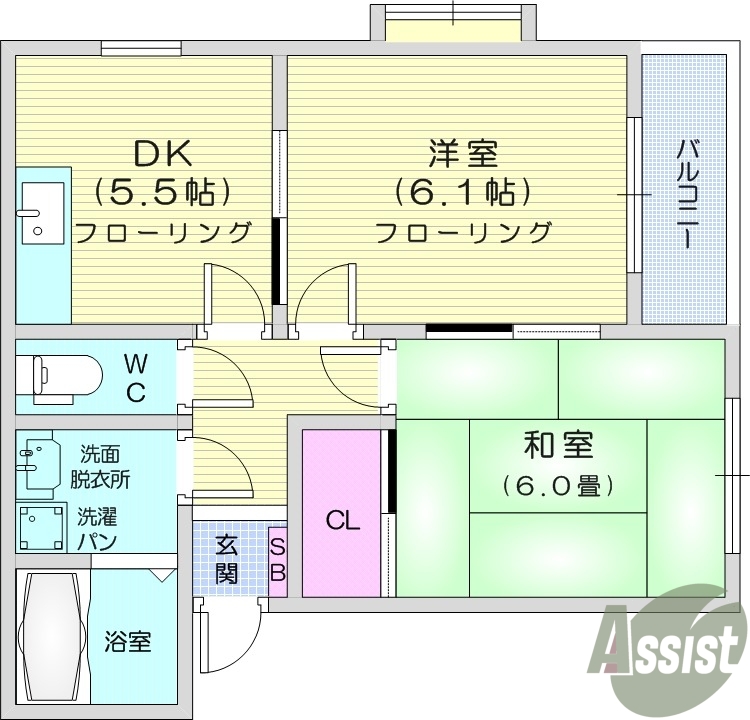 富谷市東向陽台のアパートの間取り