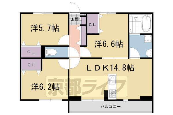 宇治市大久保町のマンションの間取り