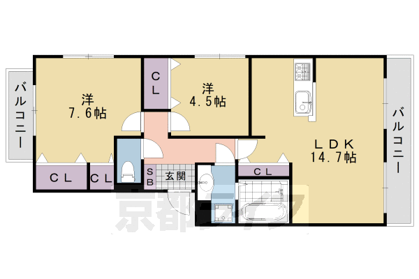 【京都市西京区山田上ノ町のアパートの間取り】