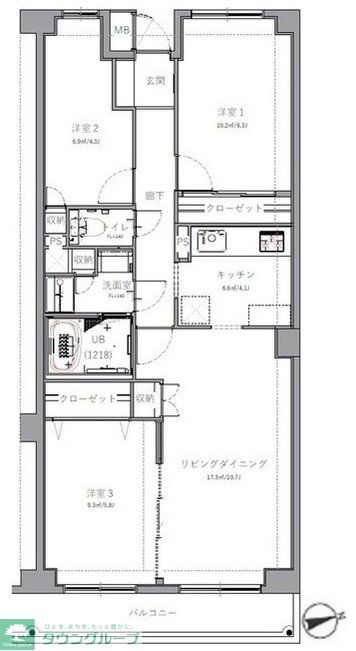 横浜市港北区日吉本町のマンションの間取り