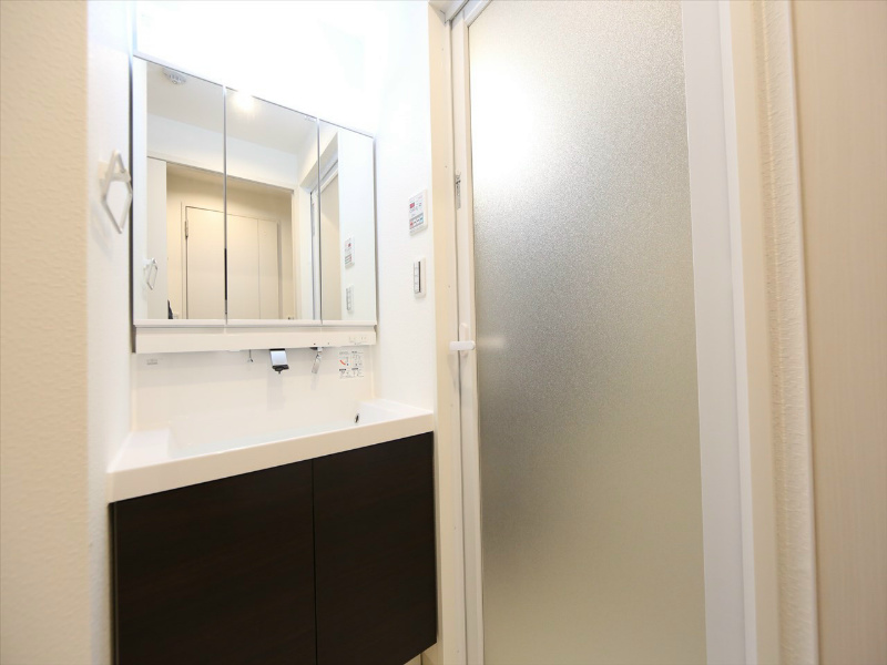 洗面設備　脱衣所　独立洗面台（シャンプードレッサー付）収納スペース有