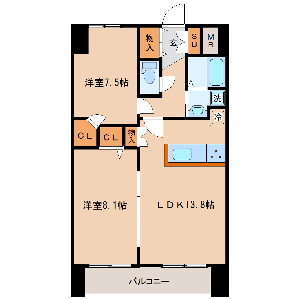 仙台市宮城野区苦竹のマンションの間取り