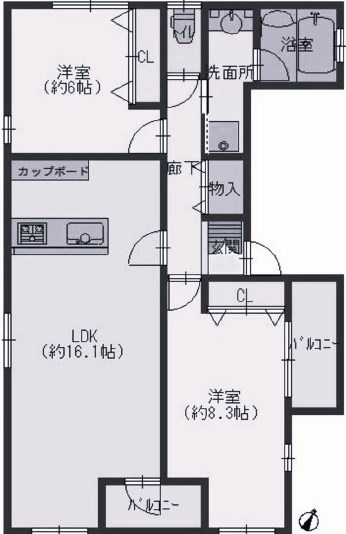 【神戸市東灘区田中町のマンションの間取り】