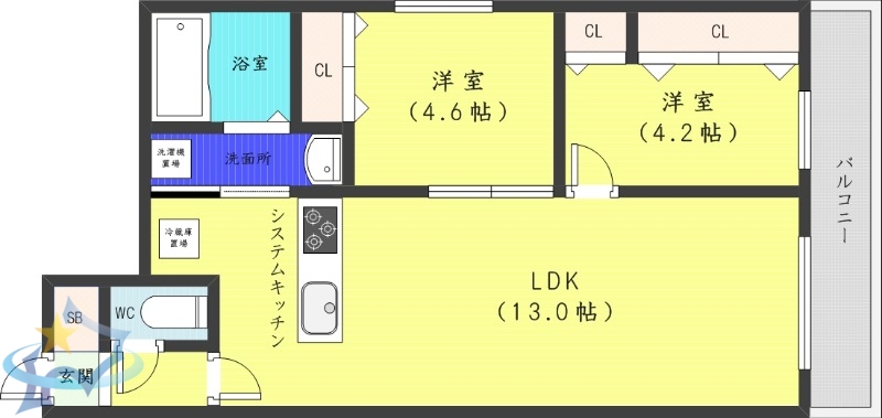 札幌市中央区伏見のマンションの間取り