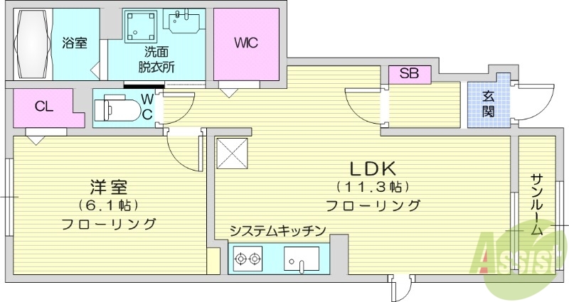 岩沼市桑原のアパートの間取り