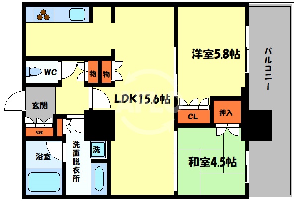 大阪市住之江区南港北のマンションの間取り