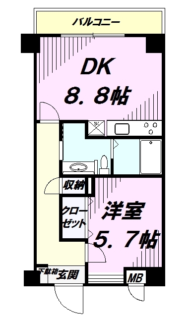 八王子市七国のマンションの間取り