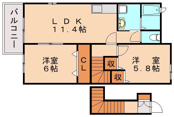 飯塚市目尾のアパートの間取り