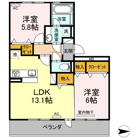 サニープレイス十一屋 F棟の間取り