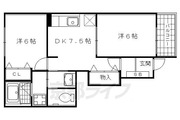 京都市右京区太秦門田町のアパートの間取り