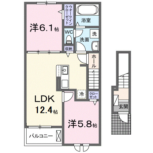 【倉敷市福田町古新田のアパートの間取り】