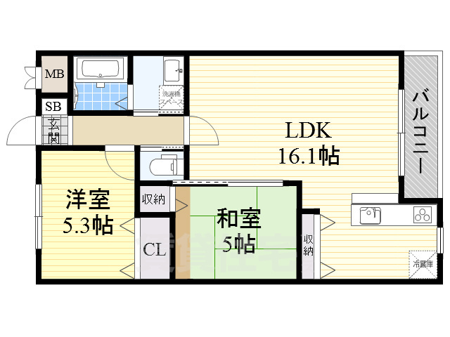 東大阪市日下町のアパートの間取り