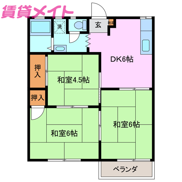 四日市市大矢知町のアパートの間取り