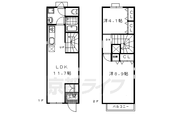 京都市北区小山元町のアパートの間取り