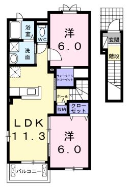 木田郡三木町大字下高岡のアパートの間取り