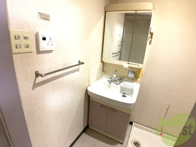 洗面設備　洗面化粧台は脱衣所内に、身だしなみはこちらで