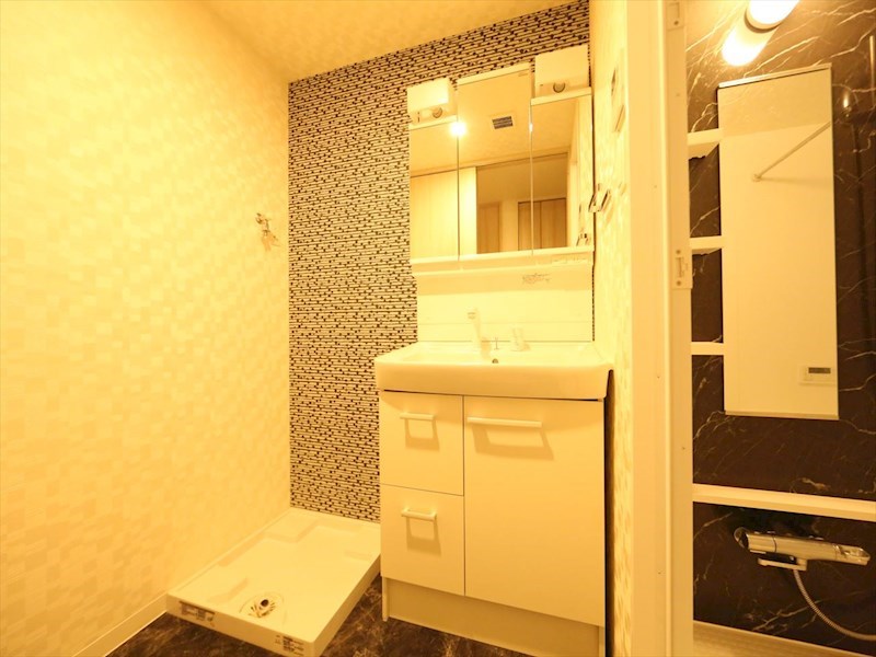 洗面設備　脱衣所　独立洗面台（シャンプードレッサー付）収納スペース有