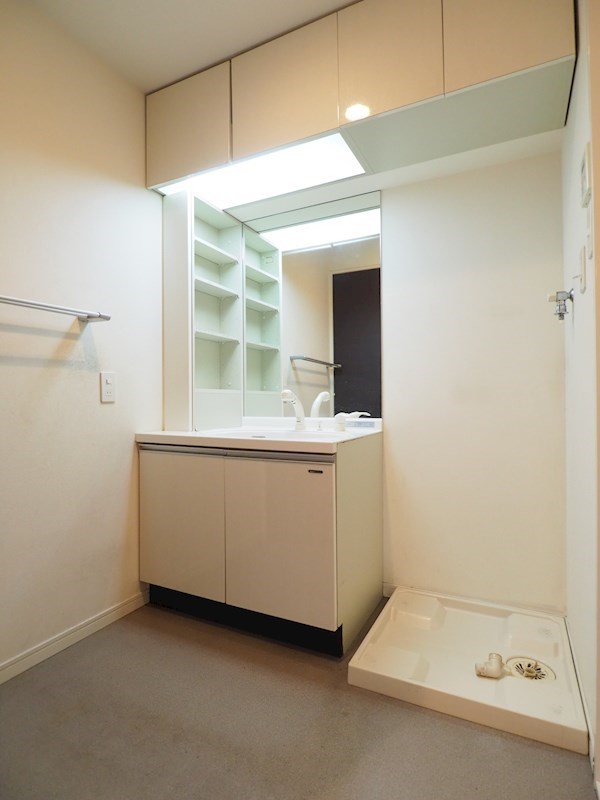 洗面設備　独立洗面化粧台。洗濯機置けます。