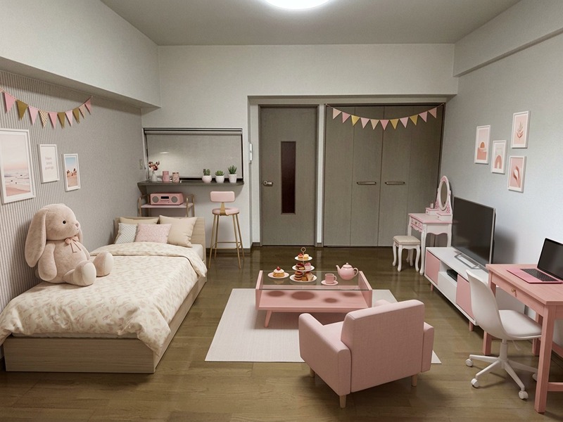 居室・リビング　家具家電AI生成★女性専用★広いお部屋です