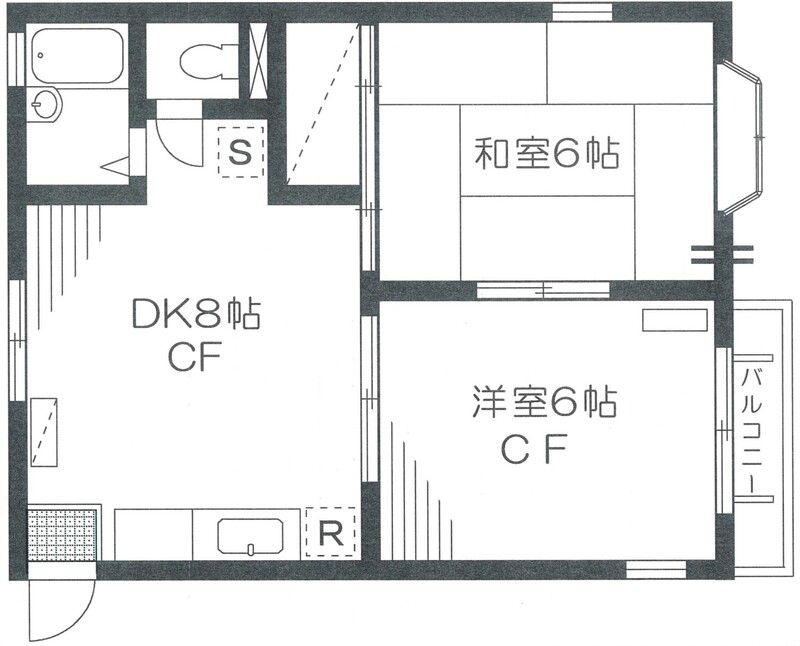 小田急線 祖師ケ谷大蔵駅 徒歩6分 2階建 築36年の間取り写真